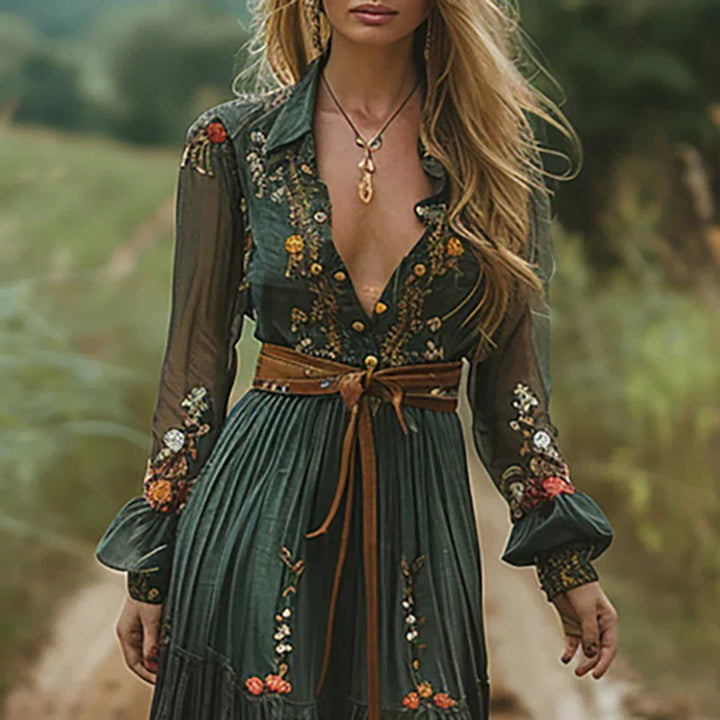 Nadine | Women's Long Sleeve Bohemian Floral Maxi Dress