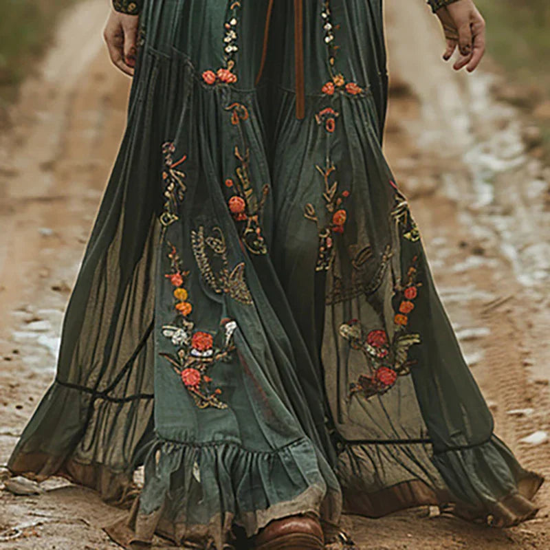 Nadine | Women's Long Sleeve Bohemian Floral Maxi Dress