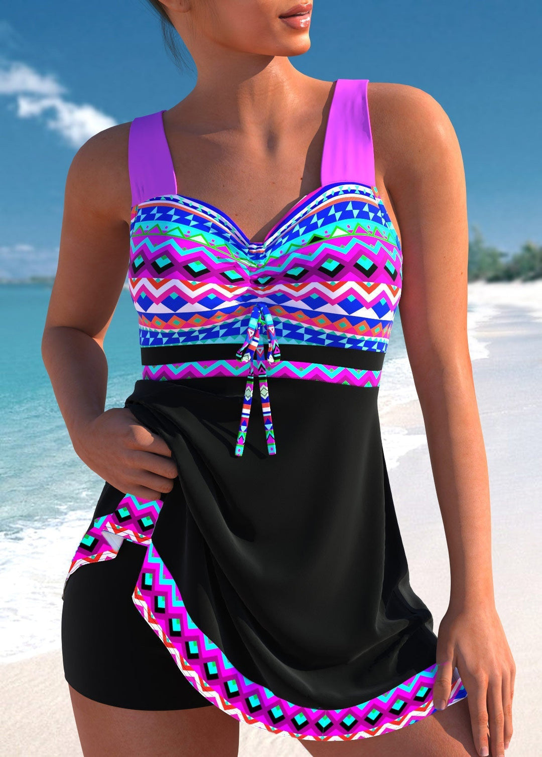 Romina | Women’s Summer Tie Front Tankini Swimwear