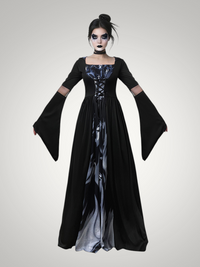 Women's Halloween Gothic Witch Dress with Flared Skirt