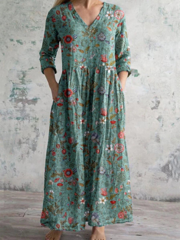 Valira | Women's Summer Floral V-Neck Midi Dress