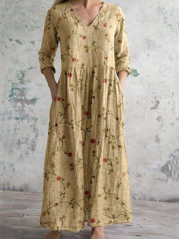 Valira | Women's Summer Floral V-Neck Midi Dress