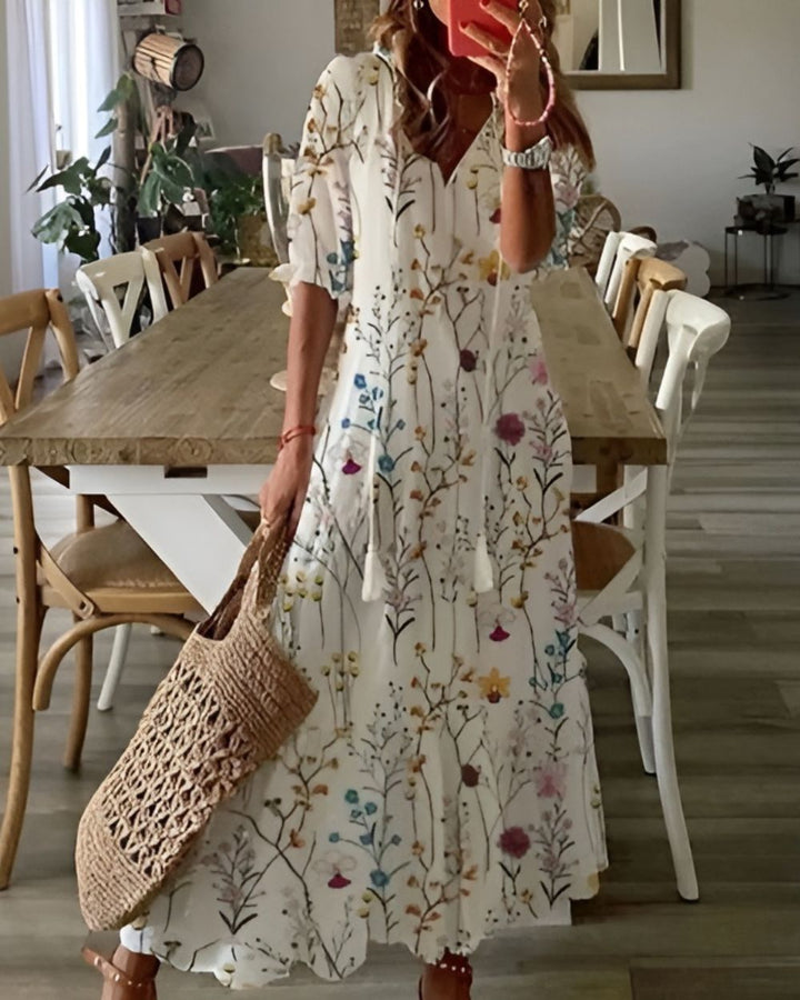Amira | Women's Printed V-Neck Relaxed Fit Maxi Dress