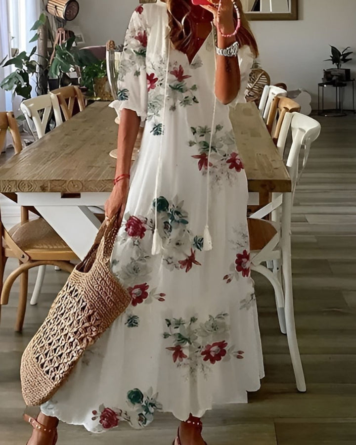 Amira | Women's Printed V-Neck Relaxed Fit Maxi Dress