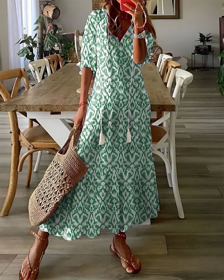 Amira | Women's Printed V-Neck Relaxed Fit Maxi Dress