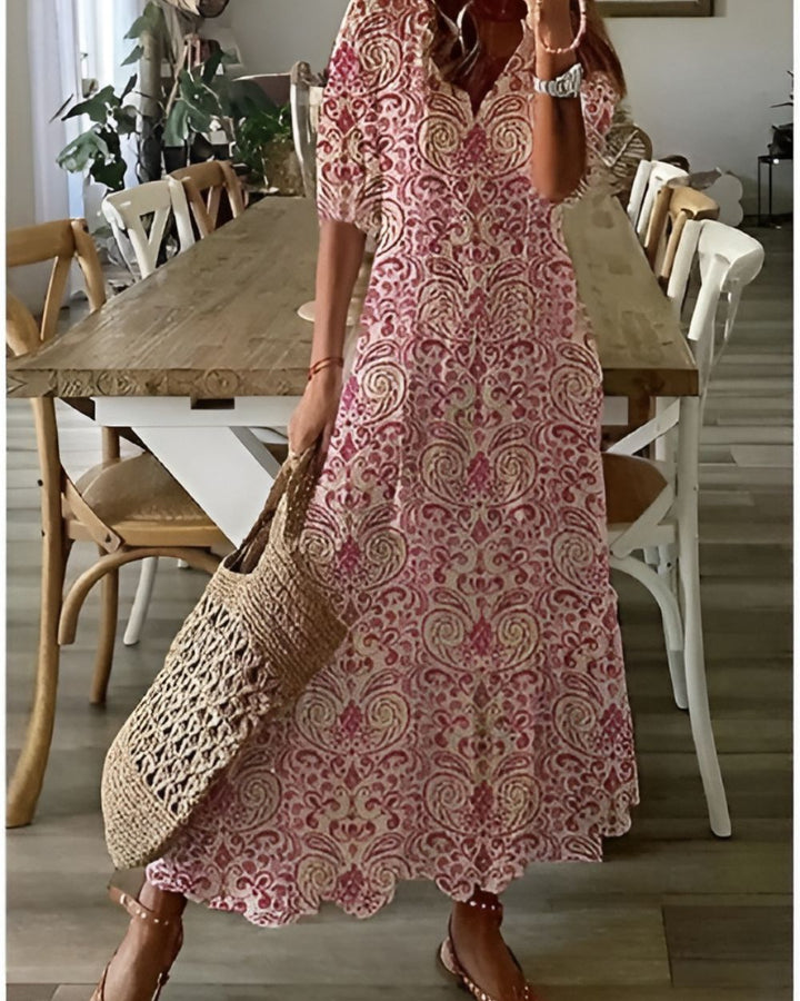 Amira | Women's Printed V-Neck Relaxed Fit Maxi Dress