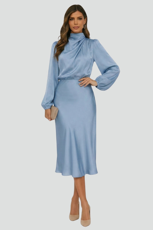 Patrice | Women's High Neck Long Sleeve Belted Midi Dress