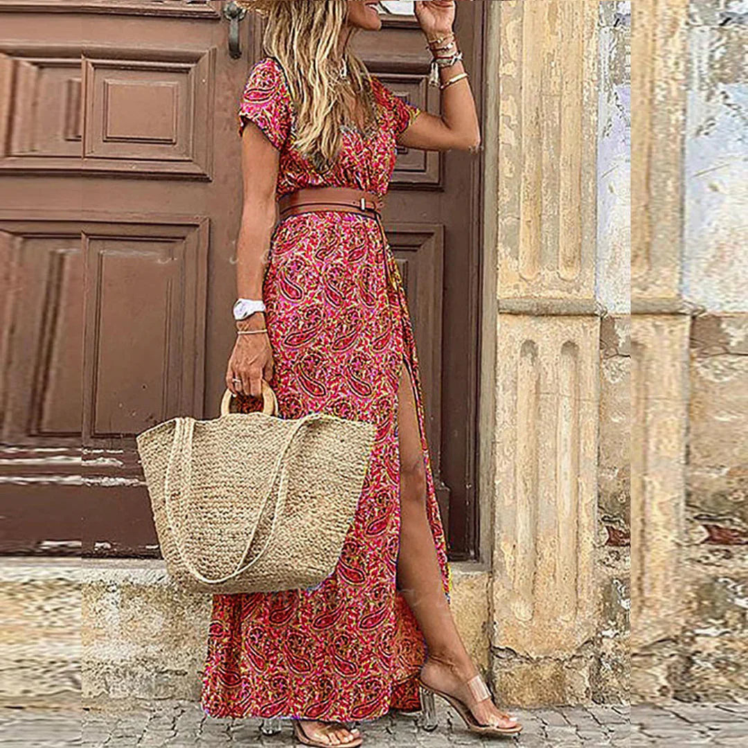 Anaya | Women's Boho Floral Print Belted Maxi Dress