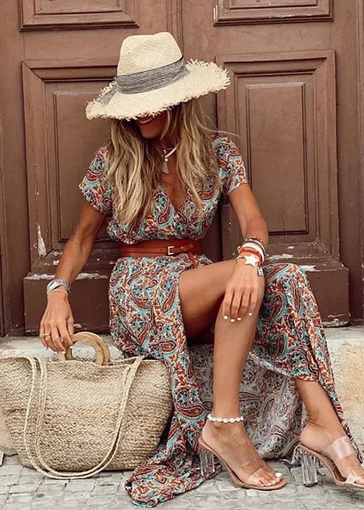 Anaya | Women's Boho Floral Print Belted Maxi Dress