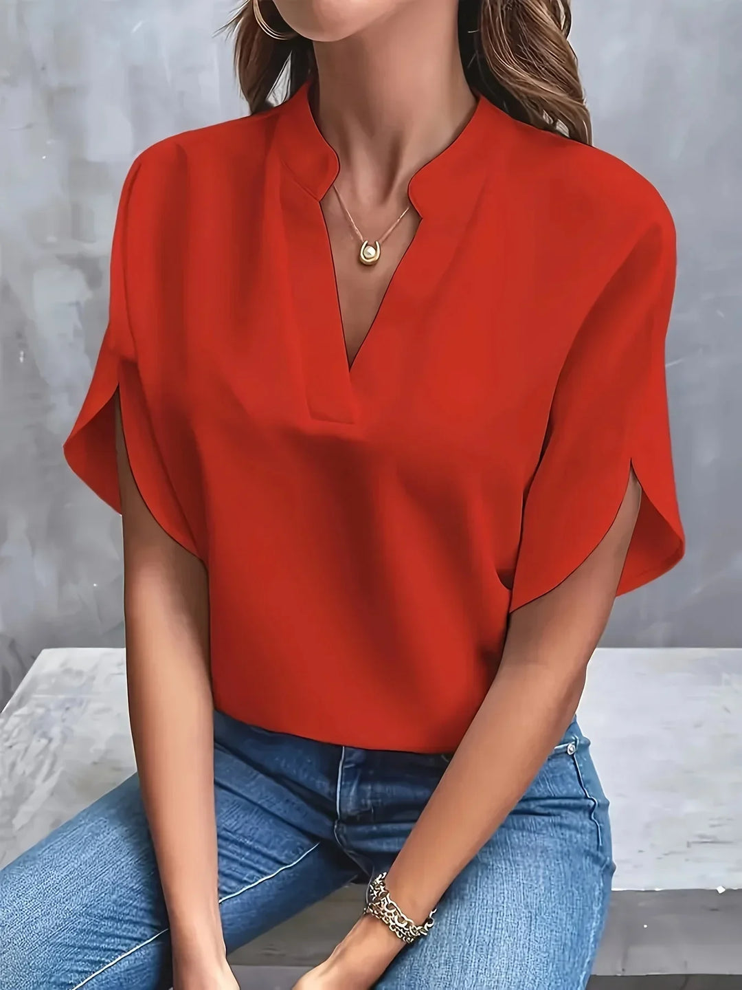 Palmer | Women's Short Sleeve Notch Neck Casual Blouse