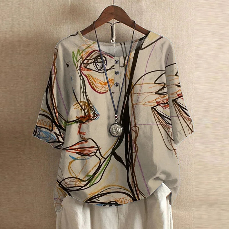 Mila | Women's Floral Print Short Sleeve Relaxed Casual Blouse