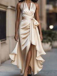 Eva | Women's Halter Neck Satin Maxi Dress