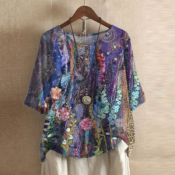 Mila | Women's Floral Print Short Sleeve Relaxed Casual Blouse