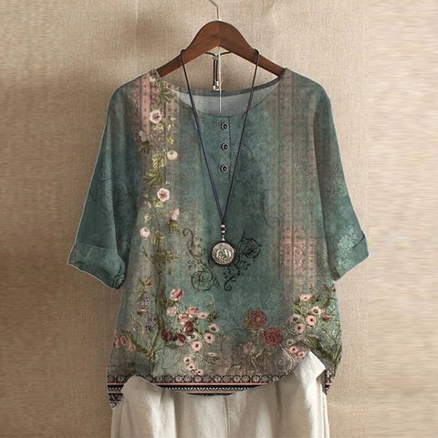 Mila | Women's Floral Print Short Sleeve Relaxed Casual Blouse