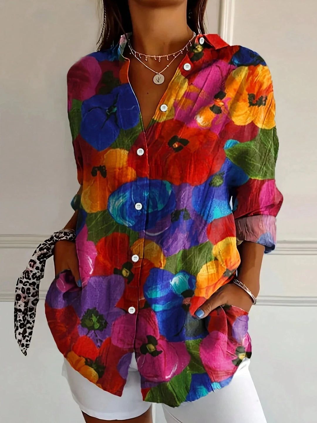 Zoey | Women's Long Sleeve Collared Buttoned Abstract Print Blouse