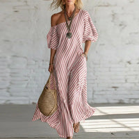 Ellia | Women's One Shoulder Striped Maxi Dress