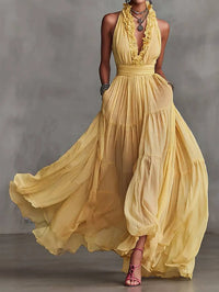 Mallory | Women's Halterneck Ruffle Maxi Dress