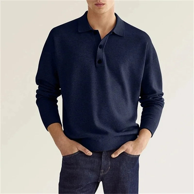 Noah | Men's Summer Long Sleeve Knit Polo Shirt