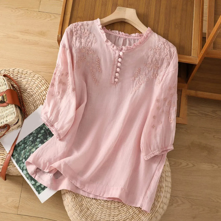 Noa | Women's Embroidered Three Quarter Sleeve Casual Blouse
