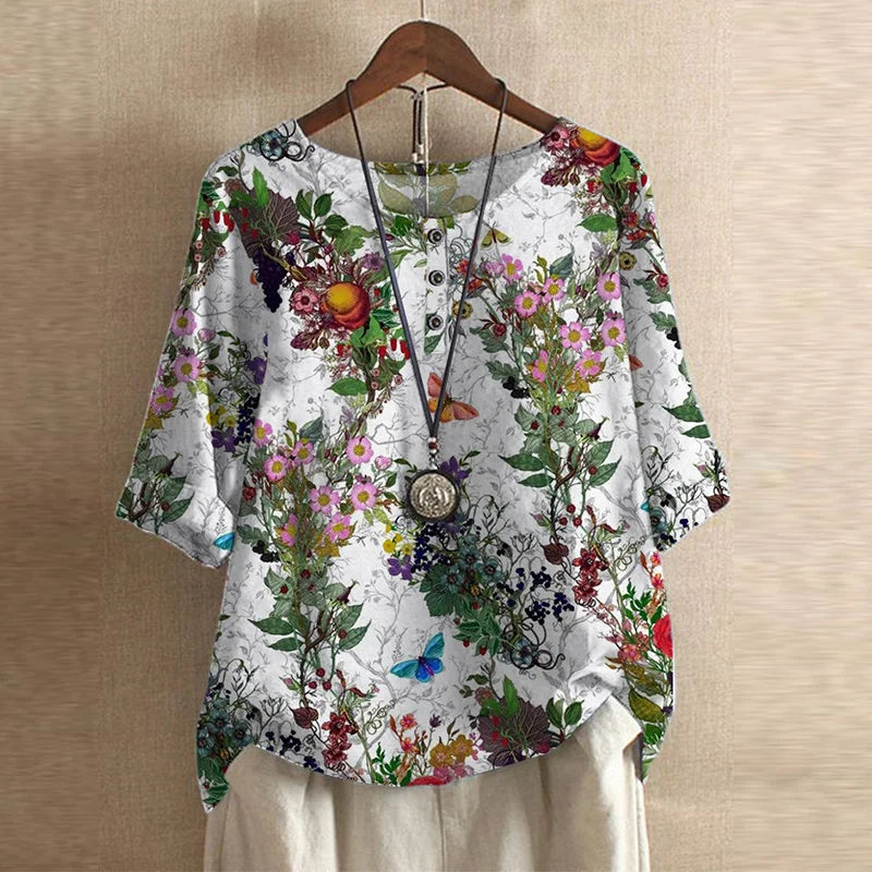 Mila | Women's Floral Print Short Sleeve Relaxed Casual Blouse