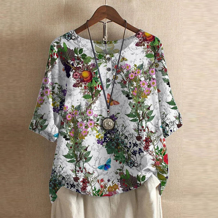 Mila | Women's Floral Print Short Sleeve Relaxed Casual Blouse