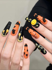 Women's Halloween Spider Pumpkin Press On Nails