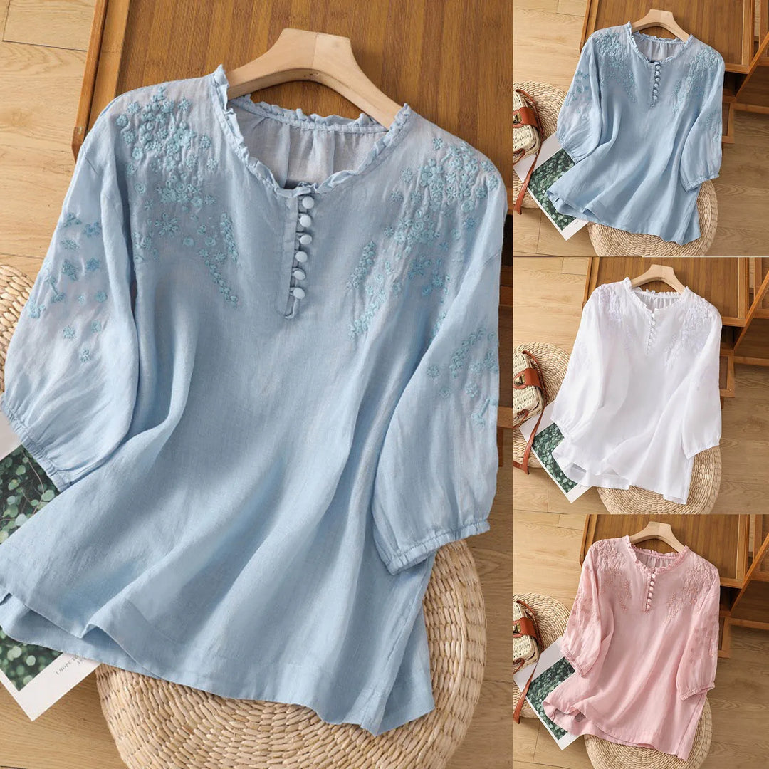 Noa | Women's Embroidered Three Quarter Sleeve Casual Blouse