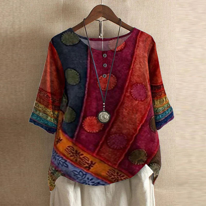 Mila | Women's Floral Print Short Sleeve Relaxed Casual Blouse