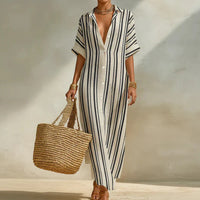 Elaine | Women's Summer Striped Linen Shirt Dress