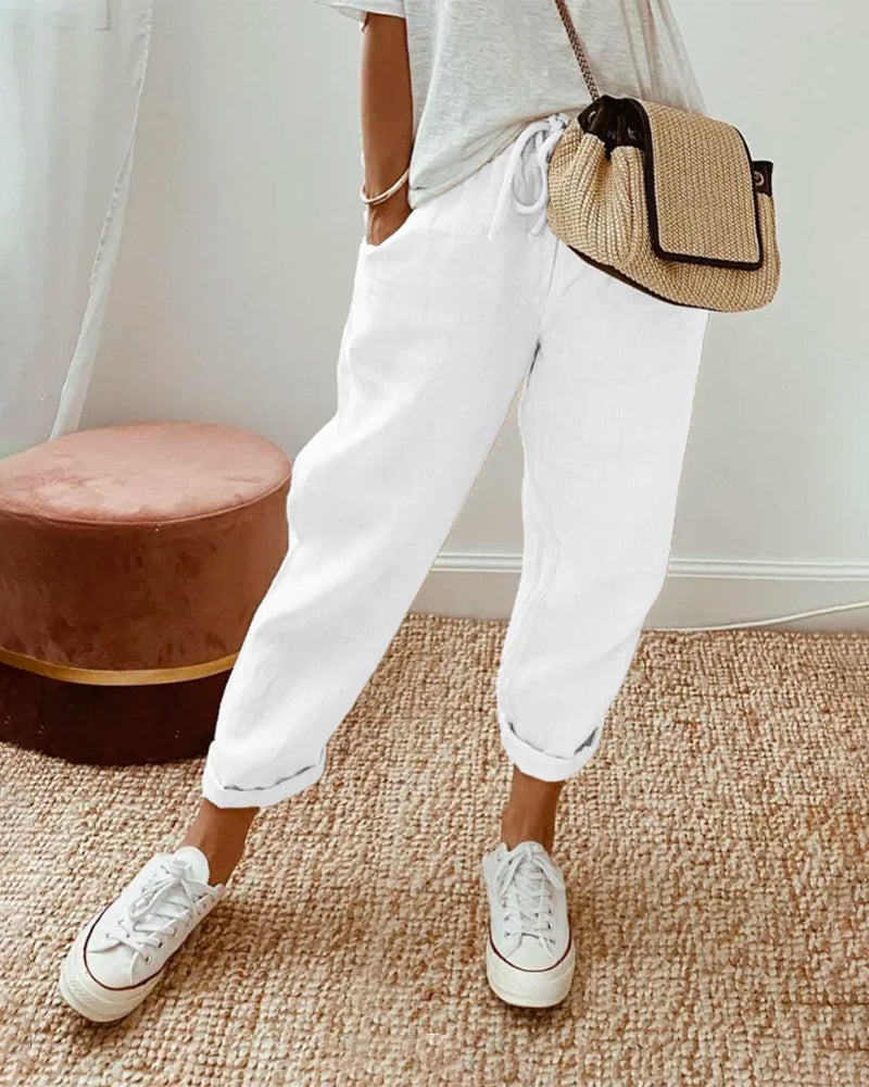Nerina | Women's Cropped Linen Summer Pants