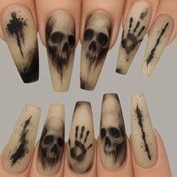 Women's Black Skeleton Coffin Press On Halloween Nails with Matte Finish