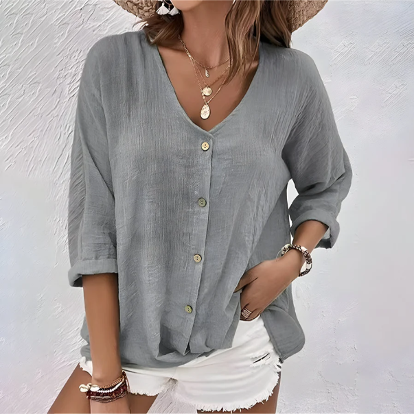 Elena | Women's V-Neck Buttoned Casual Blouse