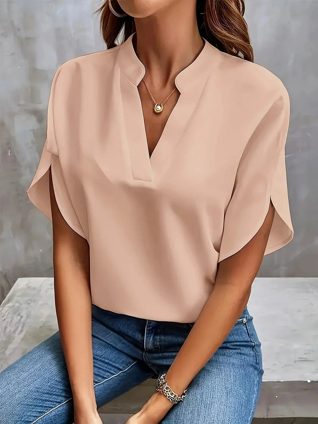 Palmer | Women's Short Sleeve Notch Neck Casual Blouse