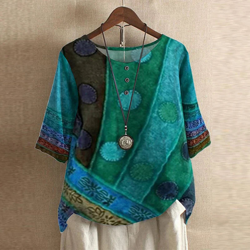 Mila | Women's Floral Print Short Sleeve Relaxed Casual Blouse