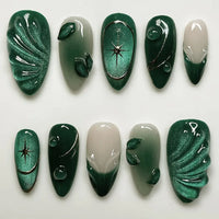 Women's French Cat Eye Almond Press On Halloween Nails