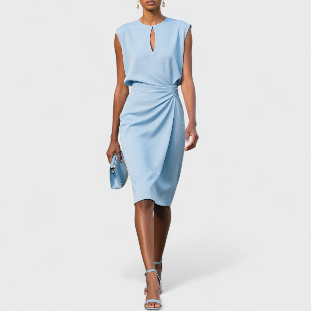 Sharon | Women's Sleeveless Keyhole Neck Ruched Midi Dress