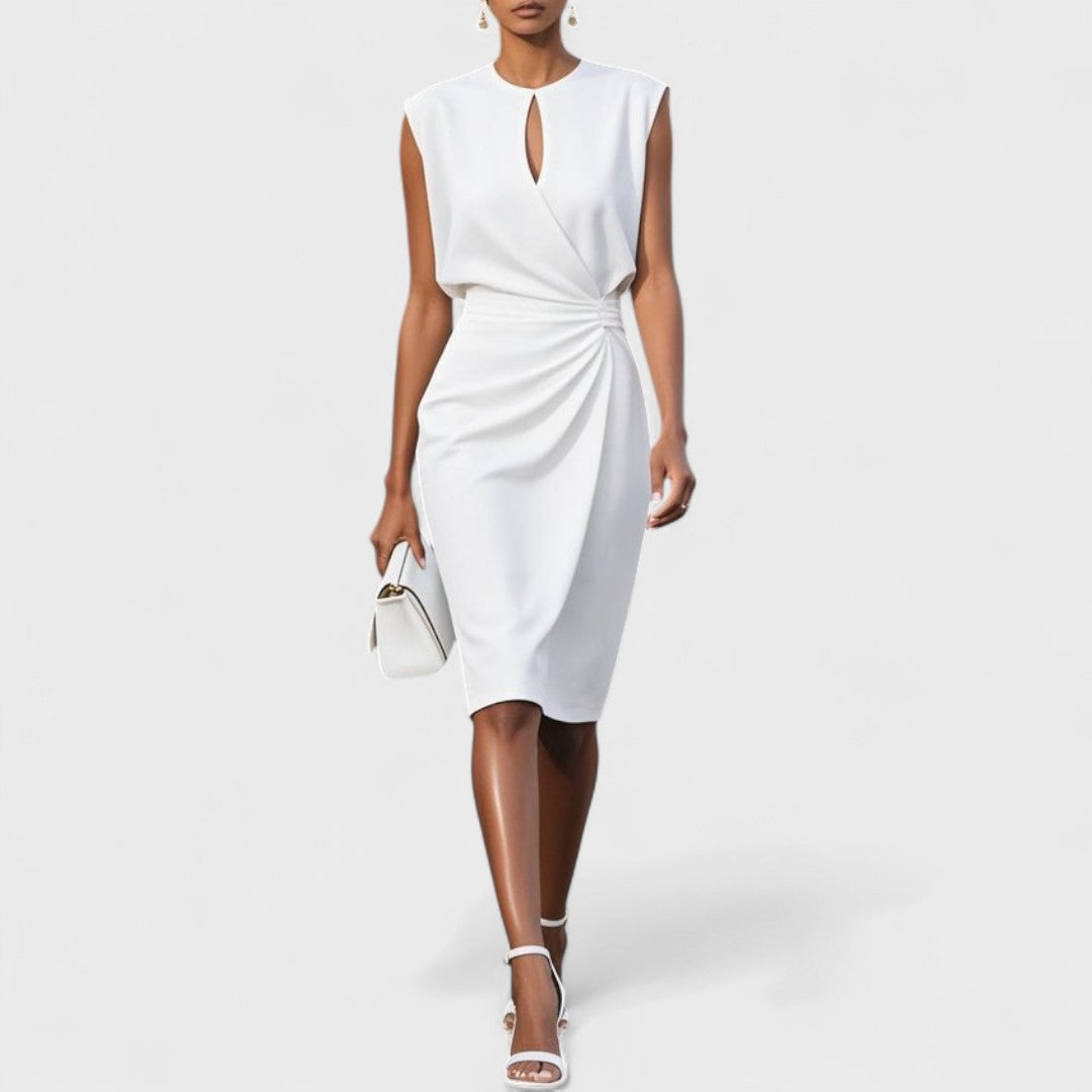 Sharon | Women's Sleeveless Keyhole Neck Ruched Midi Dress