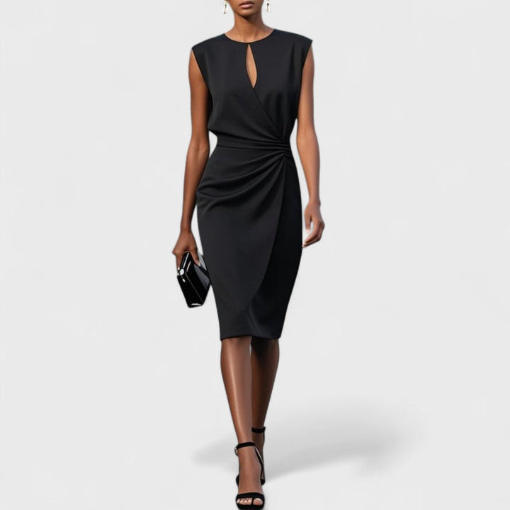 Sharon | Women's Sleeveless Keyhole Neck Ruched Midi Dress