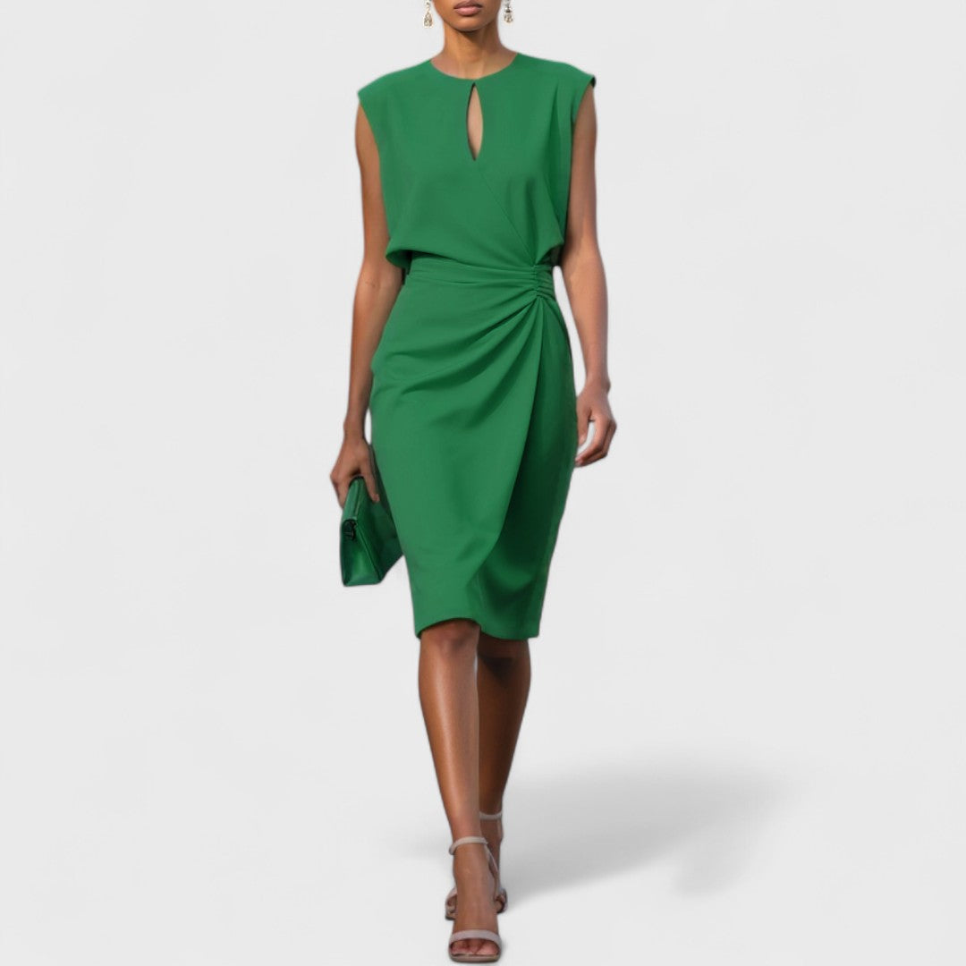 Sharon | Women's Sleeveless Keyhole Neck Ruched Midi Dress