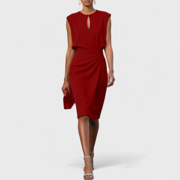 Sharon | Women's Sleeveless Keyhole Neck Ruched Midi Dress