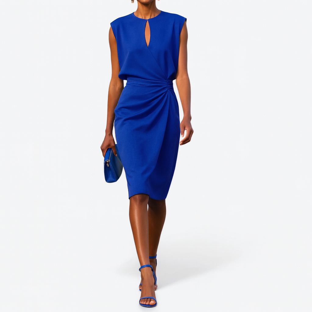 Sharon | Women's Sleeveless Keyhole Neck Ruched Midi Dress