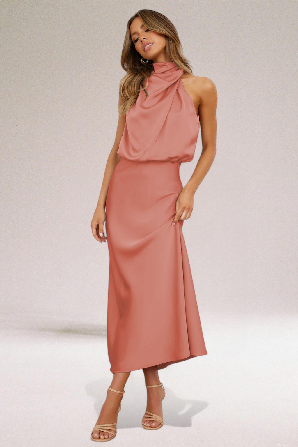 Luciana | Women's Halter Neck Sleeveless Midi Dress