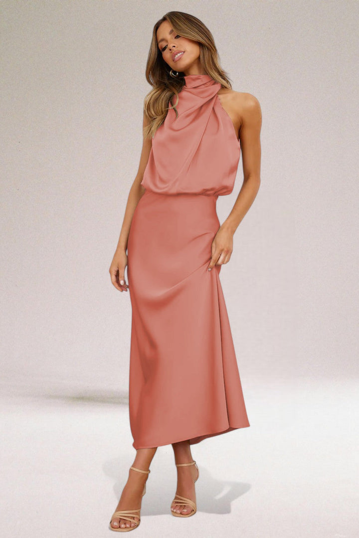 Luciana | Women's Halter Neck Sleeveless Midi Dress