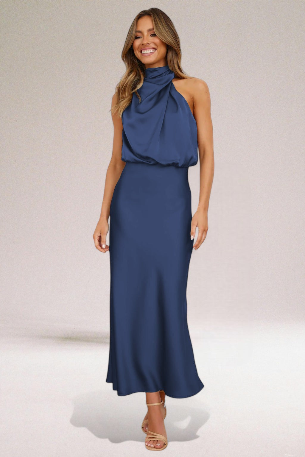 Luciana | Women's Halter Neck Sleeveless Midi Dress