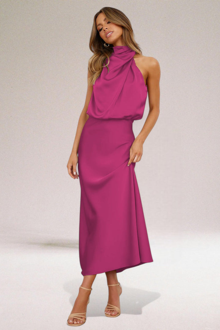 Luciana | Women's Halter Neck Sleeveless Midi Dress