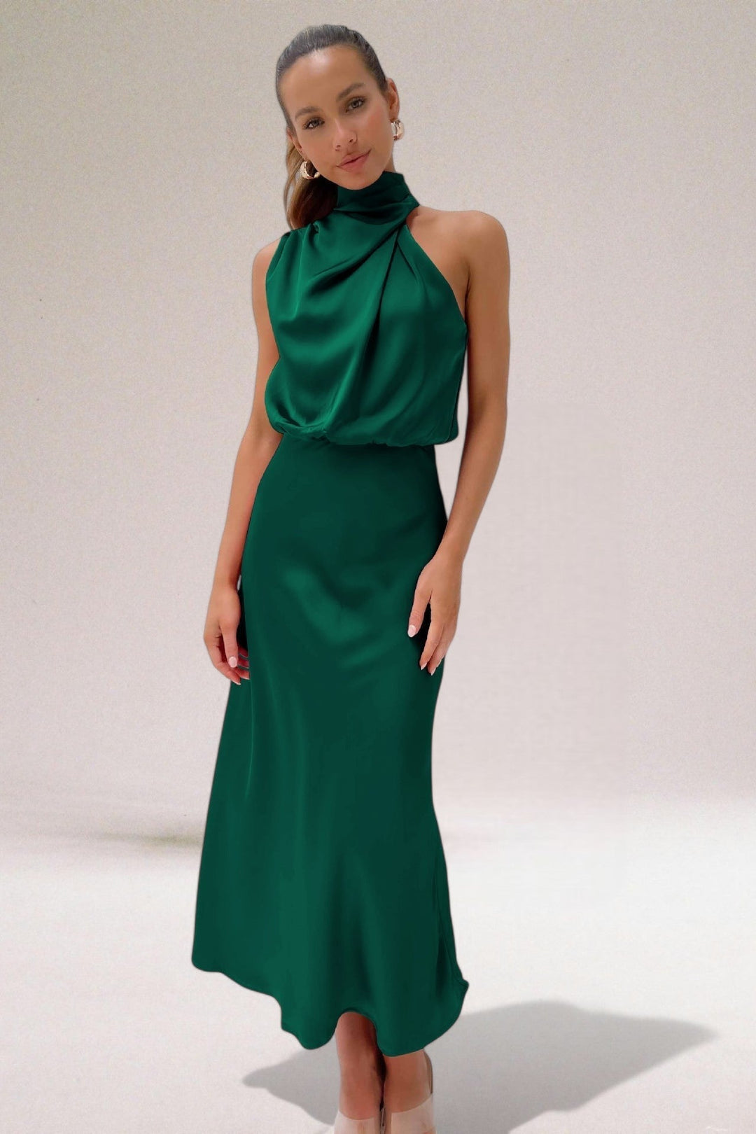 Luciana | Women's Halter Neck Sleeveless Midi Dress