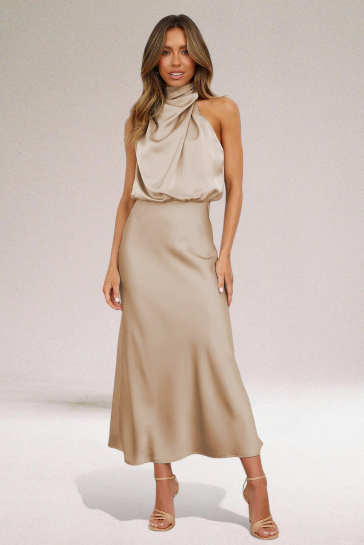 Luciana | Women's Halter Neck Sleeveless Midi Dress