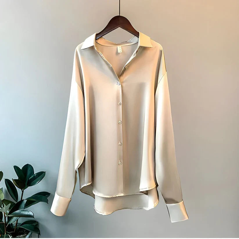 Pavira | Women's Casual Relaxed Fit Buttoned Satin Blouse