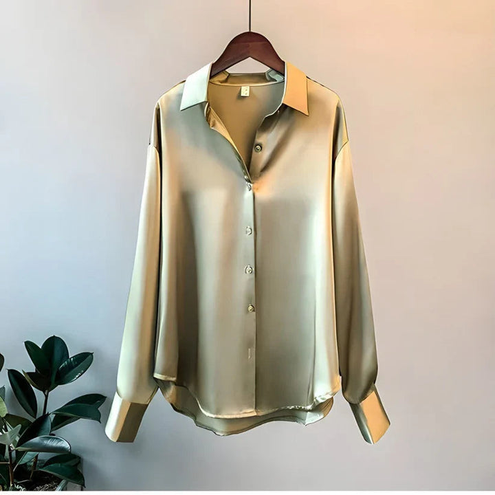 Pavira | Women's Casual Relaxed Fit Buttoned Satin Blouse