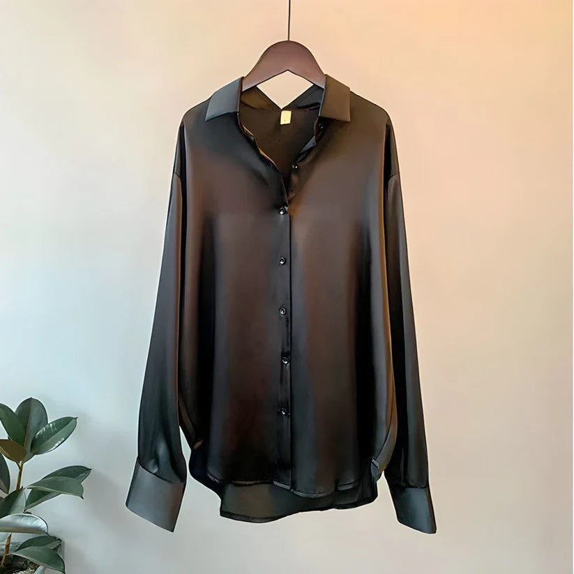 Pavira | Women's Casual Relaxed Fit Buttoned Satin Blouse